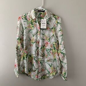 NWT Zara Woman button down floral shirt